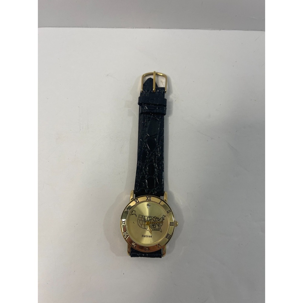 Hampden Watch Company SEIU AFL-CIO Retiree Gold Tone Watch Black Leather Strap
